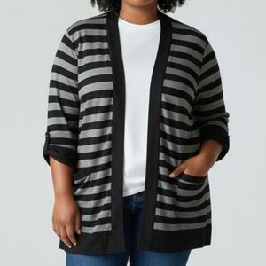 Faded Glory Women's Black and Gray Striped Cardigan